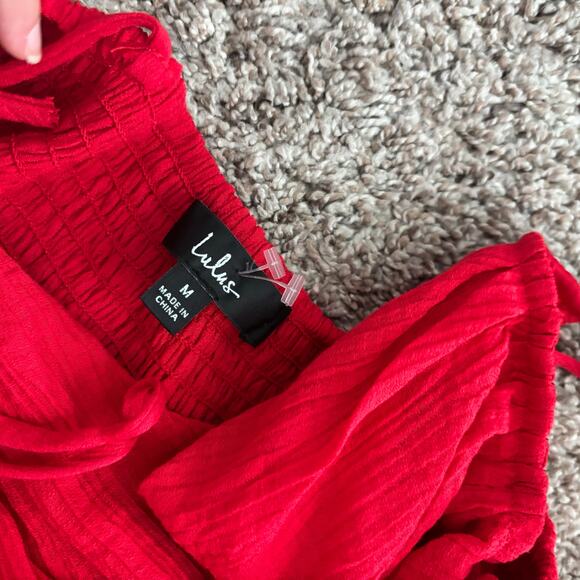 Lulus Seek Your Sunshine Red Tie-Strap Cutout Tiered Maxi Dress M Vacation - Picture 6 of 13